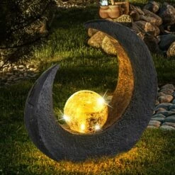 LED Crescent Moon Lampe Solaire Jardin Chemin Éclairage Stand Porche Verre Ball Floor Luminaire Globo 33469 -Luminaire solaire Soldes 2022 13633395 4