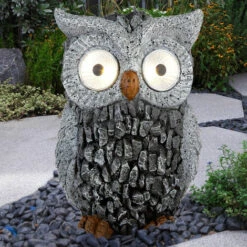 ETC-SHOP Sculpture De Jardin Hibou Solaire Pour Décoration De Jardin Extérieur Figurine Sculpture Batterie Grise, Plastique, 2x LED 3000K, LxlxH 13,5x11,5x19,5 Cm -Luminaire solaire Soldes 2022 13637400 4