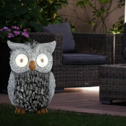 ETC-SHOP Sculpture De Jardin Hibou Solaire Pour Décoration De Jardin Extérieur Figurine Sculpture Batterie Grise, Plastique, 2x LED 3000K, LxlxH 13,5x11,5x19,5 Cm -Luminaire solaire Soldes 2022 13637400 5