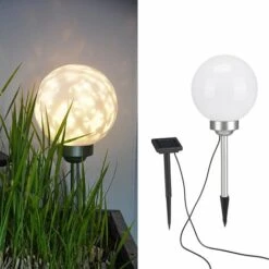 HI Lampe Boule Solaire Rotative à LED De Jardin 20 Cm - Blanc