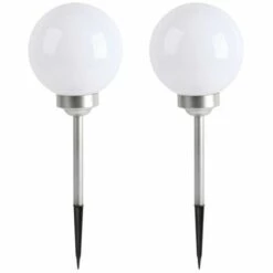LUMI JARDIN Lot De 2 Boules Solaires Lumineuses à Piquer Balisage D'allée LED Blanc MOONY ∅20 Cm