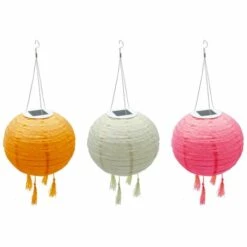 LUMI JARDIN Lot De 3 Lampion Solaire Lanterne Chinoise 3 Couleurs Rose Crème Et Orange LED Blanc Chaud SHANGRI LA ∅20cm