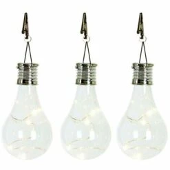 LUMI JARDIN Lot De 3 Ampoules Solaires à Suspendre Avec Pince Micro LED Blanc Chaud STAR EDISUN H19cm