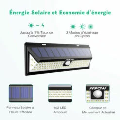 TECHBOX 【Version Puissante】Mpow 2 Pack 102 LED Eclairage Solaire Extérieur Lampe Solaire Etanche 1100 Lumens 3 Modes D'éclairage Détecte -Luminaire solaire Soldes 2022 16702729 5