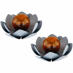 ETC-SHOP Lot De 2 Lampes D'extérieur Solaires LED Fleurs De Lotus éclairage De Jardin Nénuphars Lumières Design 25 Cm