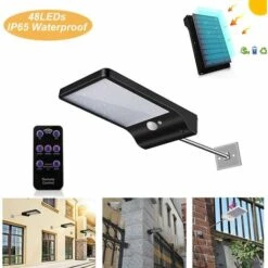 LANGRAY Lampe Solaire Exterieur 48 LED Détecteur De Mouvement Lumière Dimmable Avec Télécommande Sans Fil Étanche Lampe Solaire Pour Porte Couloir Patio Noir
