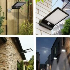 LANGRAY Lampe Solaire Exterieur 48 LED Détecteur De Mouvement Lumière Dimmable Avec Télécommande Sans Fil Étanche Lampe Solaire Pour Porte Couloir Patio Noir -Luminaire solaire Soldes 2022 19029187 5