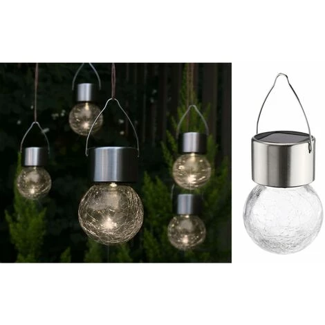 HI Cintres LED Solaires 5 Pcs Verre Craquelé - Blanc 4 HI Cintres LED Solaires 5 Pcs Verre Craquelé - Blanc – Image 2