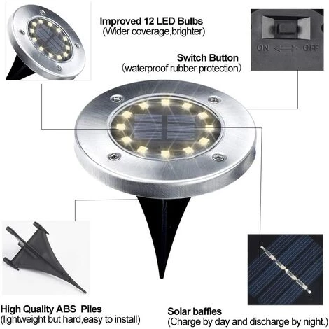 LANGRAY Lampe Solaire Exterieur Jardin 4 Pack 12 LED Projecteur Solaire En Plein Air Solaire Jardin Lumières Chaud Blanc IP65 4 LANGRAY Lampe Solaire Exterieur Jardin 4 Pack 12 LED Projecteur Solaire En Plein Air Solaire Jardin Lumières Chaud Blanc IP65 – Image 2
