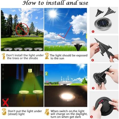LANGRAY Lampe Solaire Exterieur Jardin 4 Pack 12 LED Projecteur Solaire En Plein Air Solaire Jardin Lumières Chaud Blanc IP65 5 LANGRAY Lampe Solaire Exterieur Jardin 4 Pack 12 LED Projecteur Solaire En Plein Air Solaire Jardin Lumières Chaud Blanc IP65 – Image 3