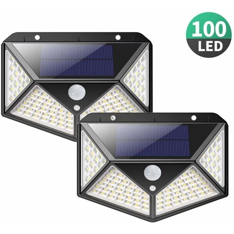 MERKMAK 2 Pack Lampe Solaire Etanche Exterieur 100 LED Avec Detecteur De Mouvement-Lumiere Blanche Chaude 4 MERKMAK 2 Pack Lampe Solaire Etanche Exterieur 100 LED Avec Detecteur De Mouvement-Lumiere Blanche Chaude – Image 2