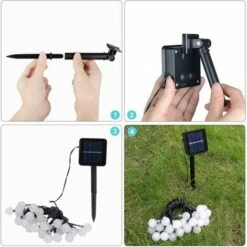 LANGRAY Guirlande Solaire Jardin,6.5 M 30 Boules De Cristal étanche Guirlande Lumineuse LED, 8 Modes D'extérieur Starry Lumières Guirlande Lumineuse Solaire, éclairage Décoratif Pour Maison, Jardin, Fête, Festival - Blanc Chaud -Luminaire solaire Soldes 2022 23424461 5