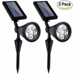 DEVENIRRICHE 2pcs Lumière De Paysage De Projecteur Solaire, 4 Lumières De Jardin Solaire De Capteur Lumineux Et Foncé De Couleur Unique De LED Pour Le Patio, Le Chemin, La Pelouse Et L'arbre De Jardin Sécurité Imperméable Extérieure, Lumière Blanche