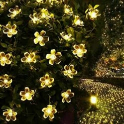 DEVENIRRICHE Guirlande Solaire Extérieure, 6.5m 50 LED Guirlande Lumineuse Fleur Avec 2 Modes D'éclairage Lumière Décoration Pour Noël, Arbre, Jardin, Terrasse, Balcon, Blanc Chaud -Luminaire solaire Soldes 2022 25270567 3
