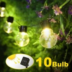 BARES Guirlande Lumineuse Solaire D'extérieur - 10 LED G40 - Étanche - Éclairage Solaire - Extérieur Pour Jardin, Cour, Balcon, Mariage, Fête