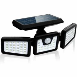 LUMI JARDIN Spot Solaire 3 Têtes Noir éclairage Puissant LED Blanc FALCON H9.3cm Avec Détecteur De Mouvement Orientable