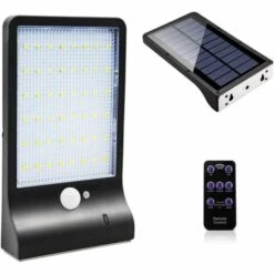 LITZEE Lampe Solaire Exterieur 48 LED Détecteur De Mouvement Lumière Dimmable Avec Télécommande Sans Fil Étanche Lampe Solaire Pour Porte Couloir Patio Fence Noir Sans Pôle