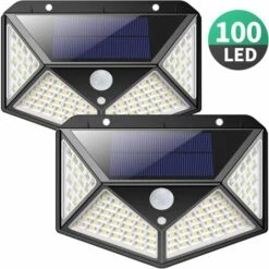 LITZEE Lampe Solaire Extérieur ?Version Améliorée 2 Pack?100 LED 2200 MAh éclairage Extérieur étanche 270° Lumière Solaire Détecteur De Mouvement 180 ° Spot Solaire Applique Solaire Pour Jardin