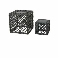 LUMISKY Lot De 2 Lanternes Cubes Solaires En Polyrotin Gris LED Blanc Chaud LOUY H26cm Et H16cm