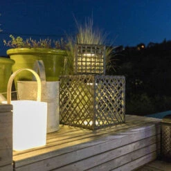 LUMISKY Lot De 2 Lanternes Cubes Solaires En Polyrotin Gris LED Blanc Chaud LOUY H26cm Et H16cm -Luminaire solaire Soldes 2022 26483860 4