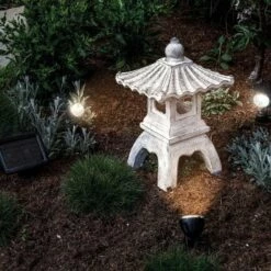 Pagode Solaire Avec Spot LED 3500K Eclairage Jardin Deco Asia Esotec 102550