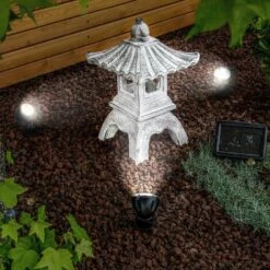 Pagode Solaire Avec Spot LED 6500K éclairage De Jardin Déco Asie Esotec 102552