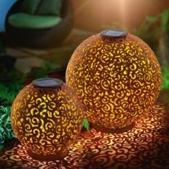 ESOTEC Boule Solaire En Métal Lot De 2 Samira 20 Et 30cm Décoration De Jardin Rouille Lampe Solaire LED
