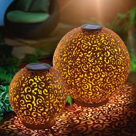 ESOTEC Boule Solaire En Métal Lot De 2 Samira 20 Et 30cm Décoration De Jardin Rouille Lampe Solaire LED 3 ESOTEC Boule Solaire En Métal Lot De 2 Samira 20 Et 30cm Décoration De Jardin Rouille Lampe Solaire LED