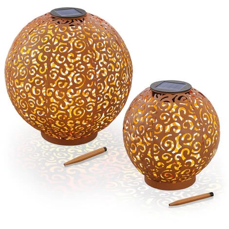 ESOTEC Boule Solaire En Métal Lot De 2 Samira 20 Et 30cm Décoration De Jardin Rouille Lampe Solaire LED 4 ESOTEC Boule Solaire En Métal Lot De 2 Samira 20 Et 30cm Décoration De Jardin Rouille Lampe Solaire LED – Image 2