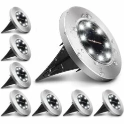 Kueatily 8 Pack Lampe Solaire Extérieur, Lumière Solaire Pour Jardin Au Sol, étanche IP65 éclairage 8 LEDs Blanc Froid 6000K Lampe Solaire Spot Encastrable Pour Chemin Terrasse Cour Allée [Classe énergétique A+]