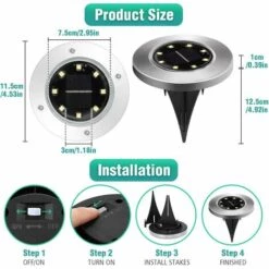 Kueatily 8 Pack Lampe Solaire Extérieur, Lumière Solaire Pour Jardin Au Sol, étanche IP65 éclairage 8 LEDs Blanc Froid 6000K Lampe Solaire Spot Encastrable Pour Chemin Terrasse Cour Allée [Classe énergétique A+] -Luminaire solaire Soldes 2022 27501413 5