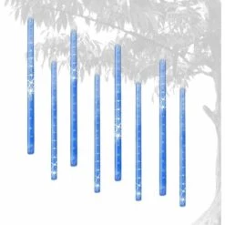 ABCRITAL Bleu Météore Pluie Guirlandes Lumineuse, 8 Tubes 30Cm 192 Led Eclairage Météore Douche Lumière Etanche Led Pour Mariage Maison Arbre Jardin De Noël Parti -Luminaire solaire Soldes 2022 27812954 4