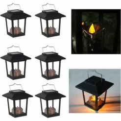 BARES Lanternes Solaires, 6 Pcs Suspendus Solaire Bougie Lanterne étanche LED Extérieur Jardin Lumière Vacillante Flamme Lampe