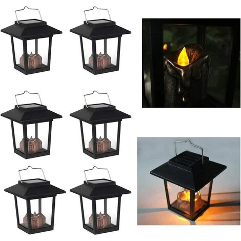BARES Lanternes Solaires, 6 Pcs Suspendus Solaire Bougie Lanterne étanche LED Extérieur Jardin Lumière Vacillante Flamme Lampe 3 BARES Lanternes Solaires, 6 Pcs Suspendus Solaire Bougie Lanterne étanche LED Extérieur Jardin Lumière Vacillante Flamme Lampe