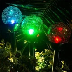 Kueatily Jardin Lampe Solaire Extérieur, Pack De 4 Lampes à Piquet Solaire à Globe LED RGB 8, Lampe à Boule De Verre Craquelée à Couleur Changeante, Temps De Travail De 6 à 10 Heures -Luminaire solaire Soldes 2022 28109507 3
