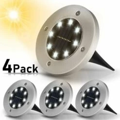 BRIDAY Lumière Solaire Extérieur,4 Pack: 8 LED Lumière Solaire Jardin 3000K Blanc Chaud Etanche IP65, Lampe Solaire Exterieur, Spot Exterieur LED Encastrable, Pour Extérieur, Jardin, Terrasse, Pelouse, Cour