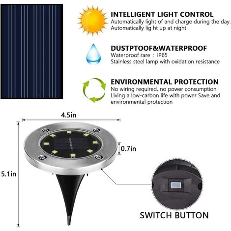 BRIDAY Lumière Solaire Extérieur,4 Pack: 8 LED Lumière Solaire Jardin 3000K Blanc Chaud Etanche IP65, Lampe Solaire Exterieur, Spot Exterieur LED Encastrable, Pour Extérieur, Jardin, Terrasse, Pelouse, Cour 4 BRIDAY Lumière Solaire Extérieur,4 Pack: 8 LED Lumière Solaire Jardin 3000K Blanc Chaud Etanche IP65, Lampe Solaire Exterieur, Spot Exterieur LED Encastrable, Pour Extérieur, Jardin, Terrasse, Pelouse, Cour – Image 2