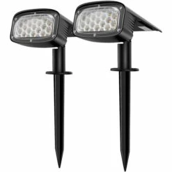 LITZEE Spot Solaire Extérieur, Projecteur Solaire 2-en-1 Installation 3 Modes Pour Chemin Patio Allée , 2 PACK 34 LEDs Lampe Solaire Extérieure Jardin Etanche,
