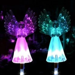 LangRay Lumière Solaire Ange, Paquet De 2 Dehors De Angel Chemin Lumières De Pieu Ailes Lumineuses Colorées Lampes Ornements De Jardin éclairage Décoratif (Paquet De 2)
