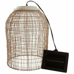 LUMISKY Suspension Solaire Bohème Naturel Style Vannerie Tressée LED Blanc Chaud KO SAMUY H 46 Cm - Marron