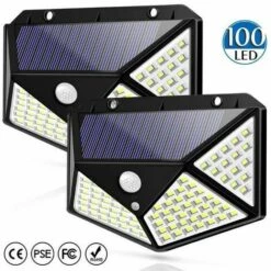 Triomphe Lot De 2 Projecteurs Solaire Avec Détecteur De Mouvement 100LED Applique Murale Solaire Lumineuse à Quatre Faces