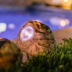 LUMI JARDIN Lot De 3 Rochers Solaires De Jardin à Poser Balisage LED Blanc ROCKY BROWN 14 Et 9cm -Luminaire solaire Soldes 2022 31496544 3