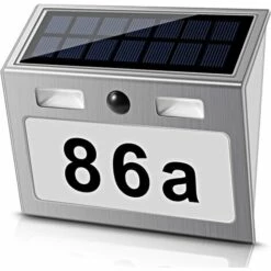 BRIDAY Numéro De Maison à éclairage Solaire Avec 7 LED, Numéro De Maison Solaire Lampe De Numéro De Maison Solaire Avec Interrupteur Crépusculaire Détecteur De Mouvement En Acier Inoxydable, Respectueux De L'environnement, Blanc
