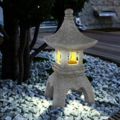ETC-SHOP Bouddha Solaire Pour L'extérieur De La Décoration De Jardin De Pagode De Lanterne En Pierre Japonaise Lampe Solaire De Bouddha, Gris, 1x LED, Jardin -Luminaire solaire Soldes 2022 31841572 3