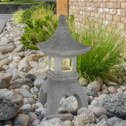 ETC-SHOP Bouddha Solaire Pour L'extérieur De La Décoration De Jardin De Pagode De Lanterne En Pierre Japonaise Lampe Solaire De Bouddha, Gris, 1x LED, Jardin -Luminaire solaire Soldes 2022 31841572 4