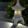 ETC-SHOP Décoration De Jardin Pagode Figurines De Lumière Solaire Lampes Solaires Pour Figurine De Décoration Extérieure, Optique En Pierre, 1x LED Blanc Chaud 3V, H 24 Cm -Luminaire solaire Soldes 2022 31841573 1