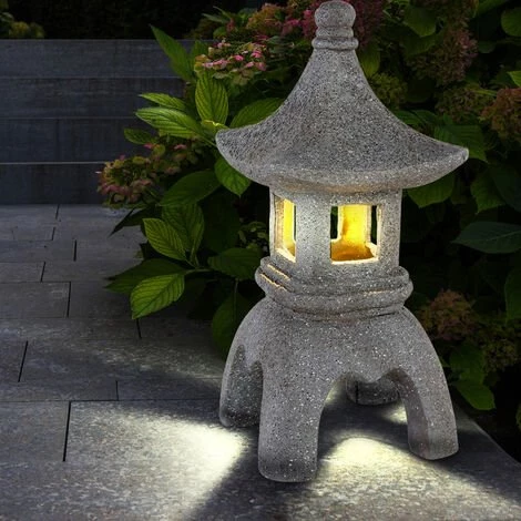 ETC-SHOP Décoration De Jardin Pagode Figurines De Lumière Solaire Lampes Solaires Pour Figurine De Décoration Extérieure, Optique En Pierre, 1x LED Blanc Chaud 3V, H 24 Cm 3 ETC-SHOP Décoration De Jardin Pagode Figurines De Lumière Solaire Lampes Solaires Pour Figurine De Décoration Extérieure, Optique En Pierre, 1x LED Blanc Chaud 3V, H 24 Cm