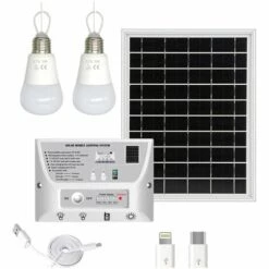 LRISHOM Systeme D'Eclairage Solaire Portable Etanche 5.5W Panneau Solaire 1W Et 2W Ampoules A Led 5000Mah Controleur Avec Chargeur De Telephone Port Compatible Avec Android / Ios / Type C
