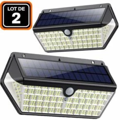 EUROPALAMP LOT DE 2 PROJECTEURS SOLAIRE DÉTECTEUR DE MOUVEMENT 266 PCS LED 2500 LUMENS - Blanc Froid 6000K