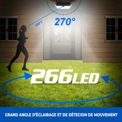 EUROPALAMP LOT DE 2 PROJECTEURS SOLAIRE DÉTECTEUR DE MOUVEMENT 266 PCS LED 2500 LUMENS - Blanc Froid 6000K -Luminaire solaire Soldes 2022 32340096 4